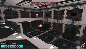 Aurora Express: the engine room, with warnings that a generator needs a new rotor.