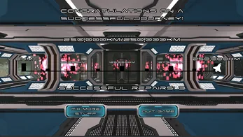 Aurora Express: the end screen, congratulating you on a successful journey of 250,000 km.