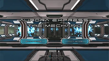 Aurora Express: The Mechanic's title screen, in a spaceship corridor.