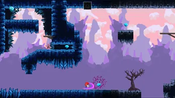 Nth Loop: platforms in a purple cave, crystals to collect.