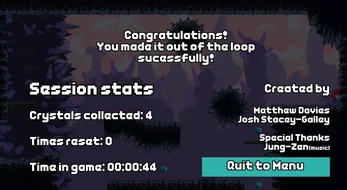 Nth Loop: the end of a loop, with the session's stats and the credits.